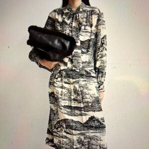 H&M TIE-NECK DRESS / Black & Cream / Size M